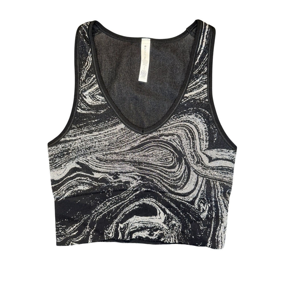 Athleta Aurora Seamless Shine Tank Black Silver Marble Swirl - Small NWT